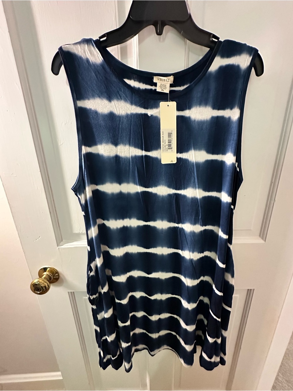 Tie-Dye Navy & White Sleeveless Dress